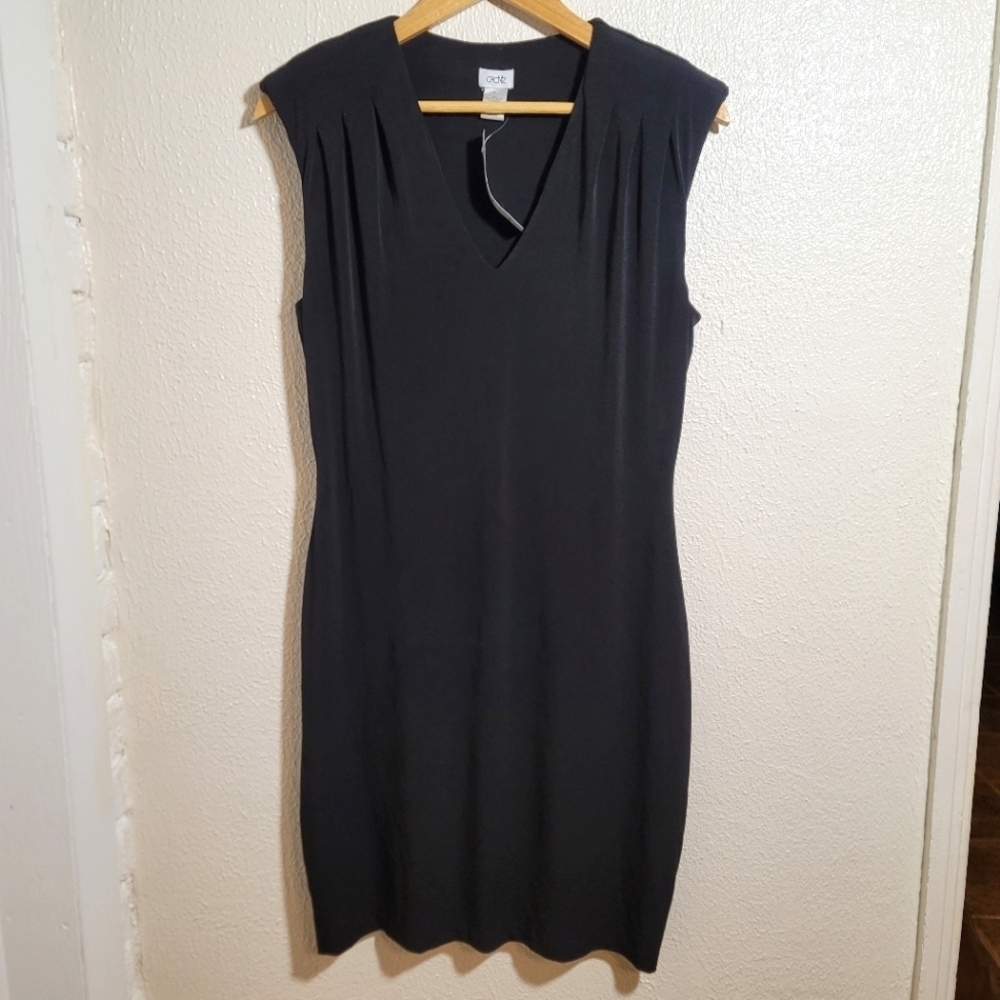 NWT 90s y2k Cache Little Black Dress Mini Pleated Shoulders sz 14